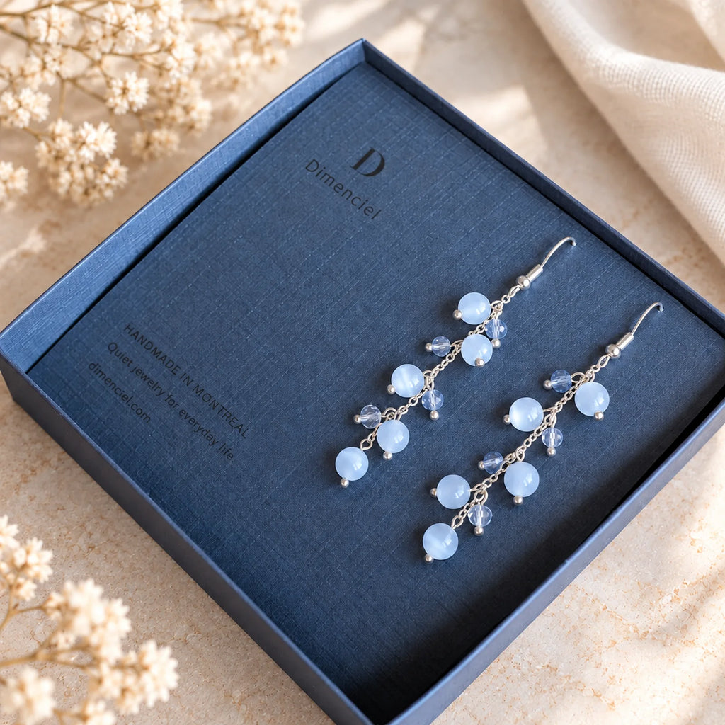 The Moon Dangle | White Cat Eye Stone Dangle Earrings