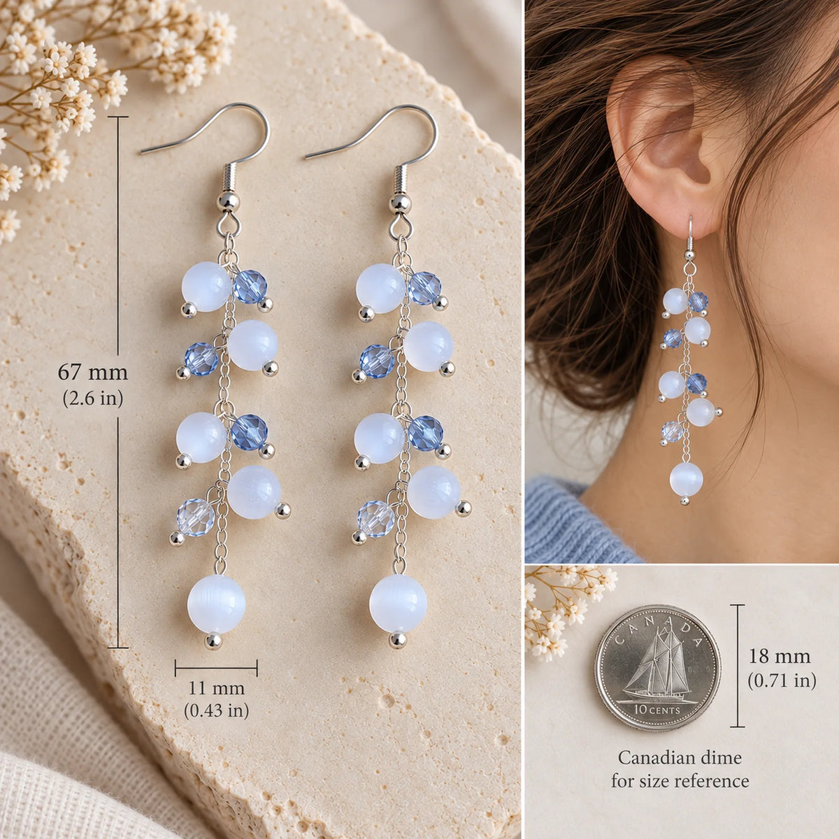 The Moon Dangle | White Cat Eye Stone Dangle Earrings