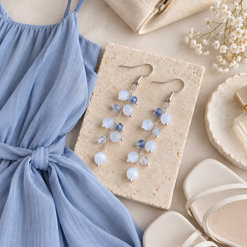 The Moon Dangle | White Cat Eye Stone Dangle Earrings