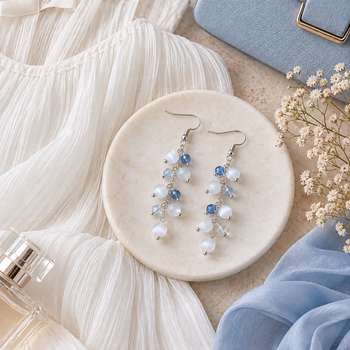 The Moon Dangle | White Cat Eye Stone Dangle Earrings