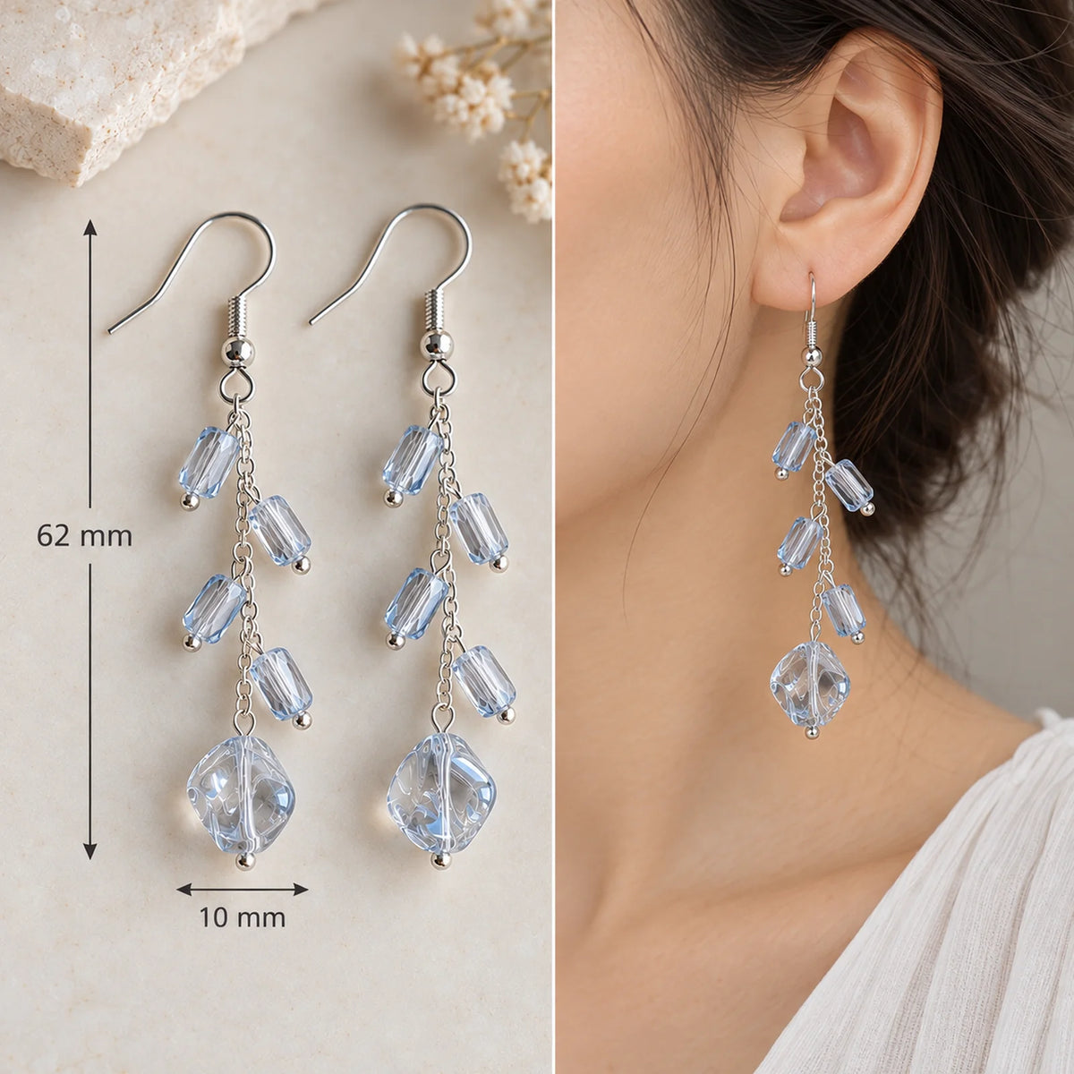 The Ice Dangle | Blue Transparent Dangle Earrings