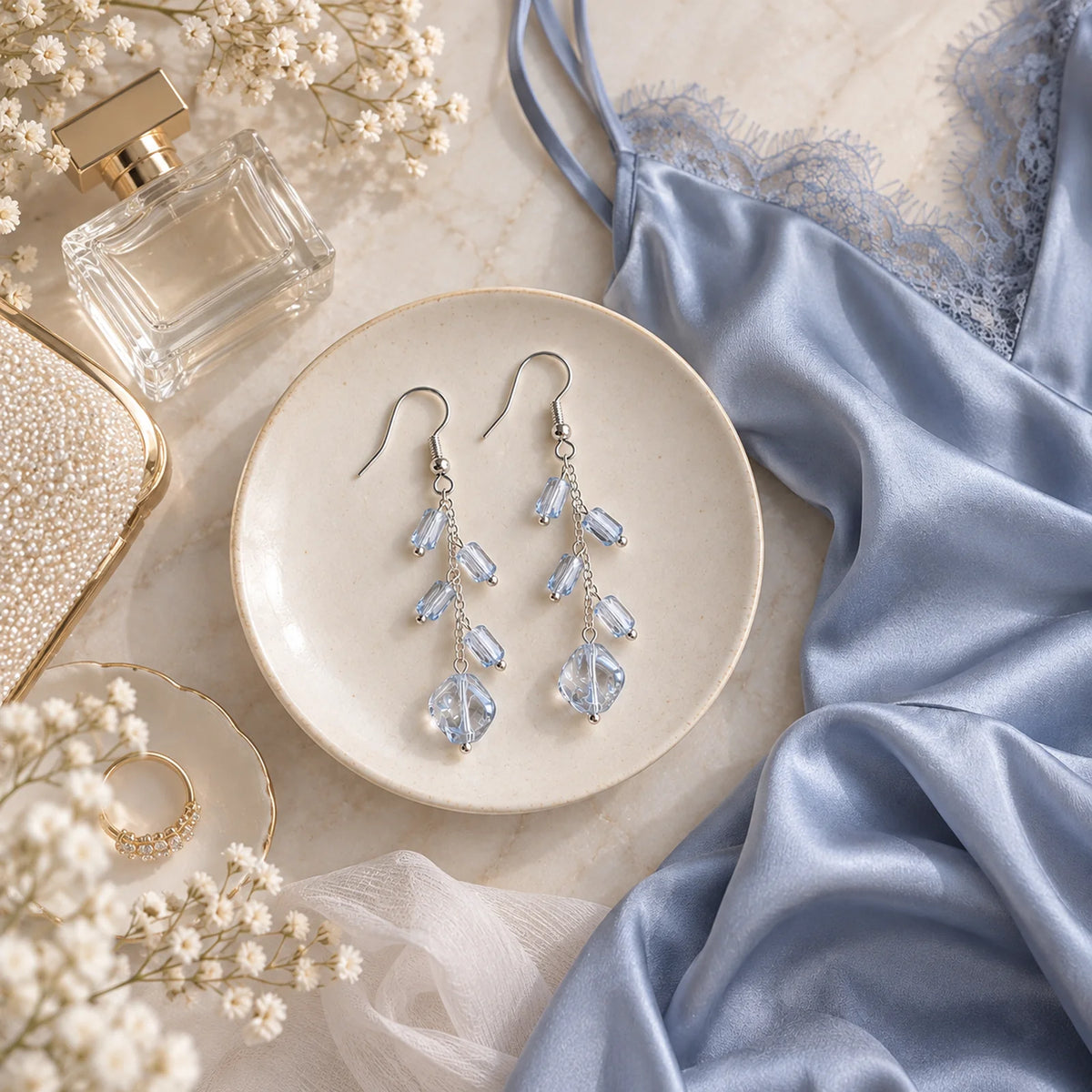 The Ice Dangle | Blue Transparent Dangle Earrings
