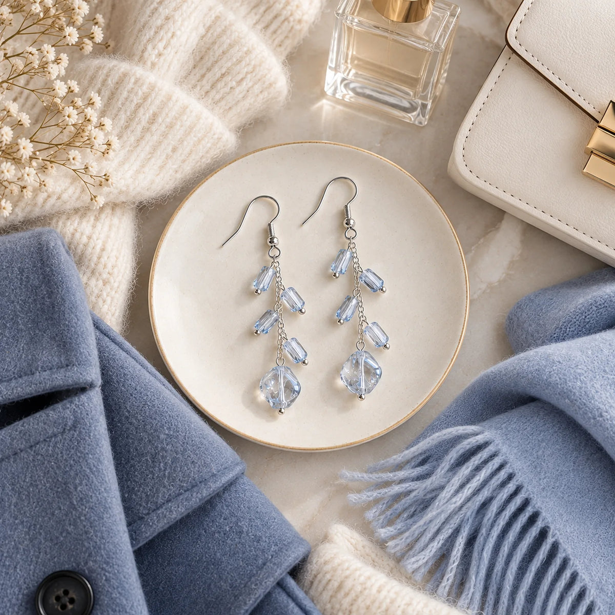 The Ice Dangle | Blue Transparent Dangle Earrings