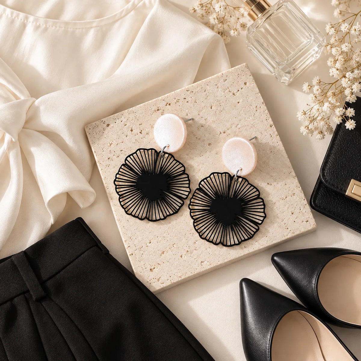 The Blossom Drop | Geometric Flower Drop Earrings
