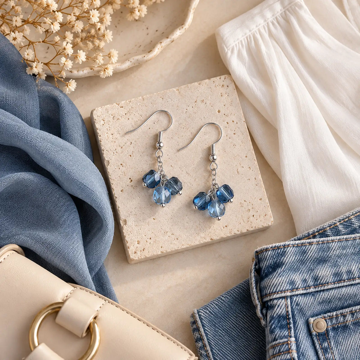 The Ocean Drop | Blue Faceted Bead Drop Earrings