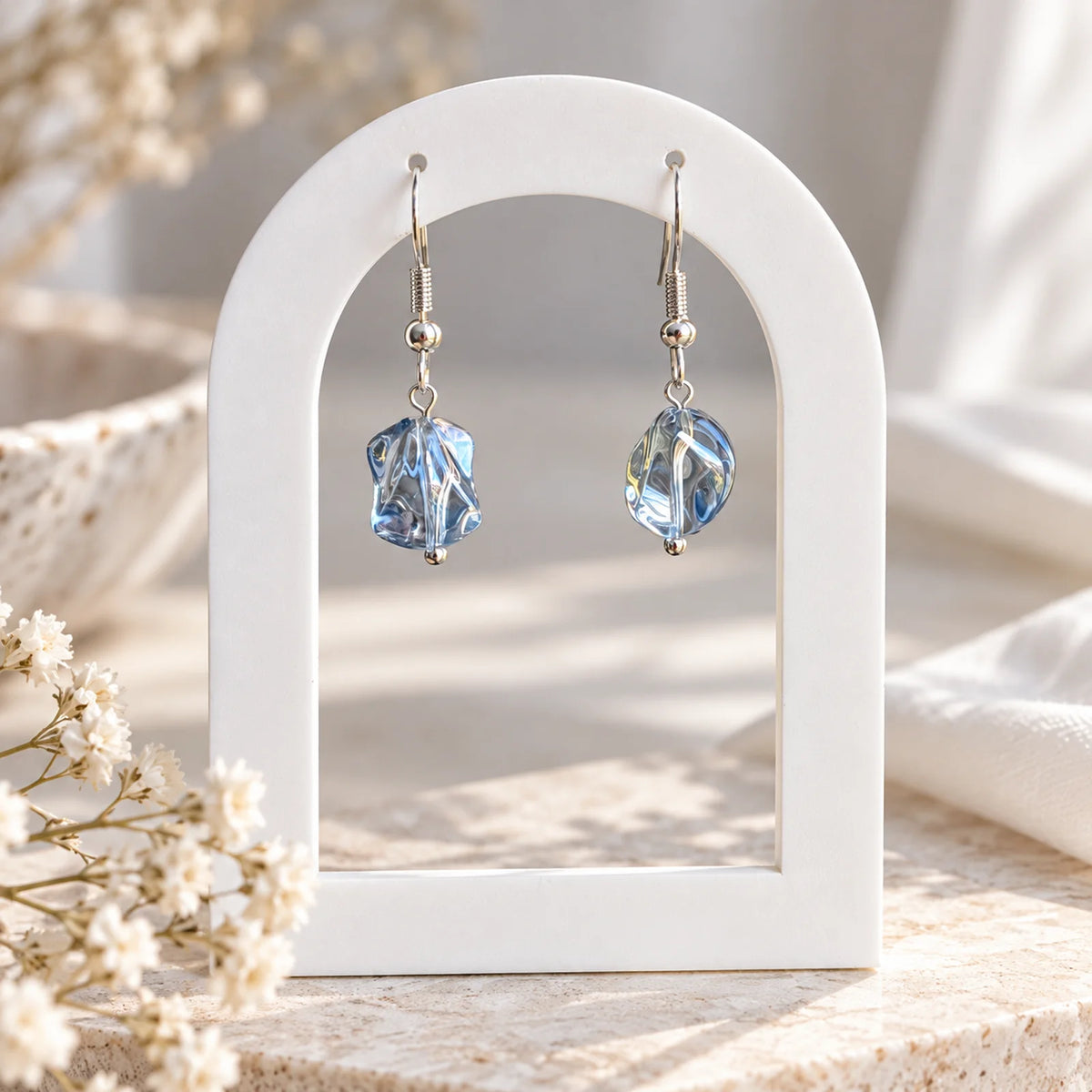 The Ice Drop | Transparent Blue Cube Drop Earrings