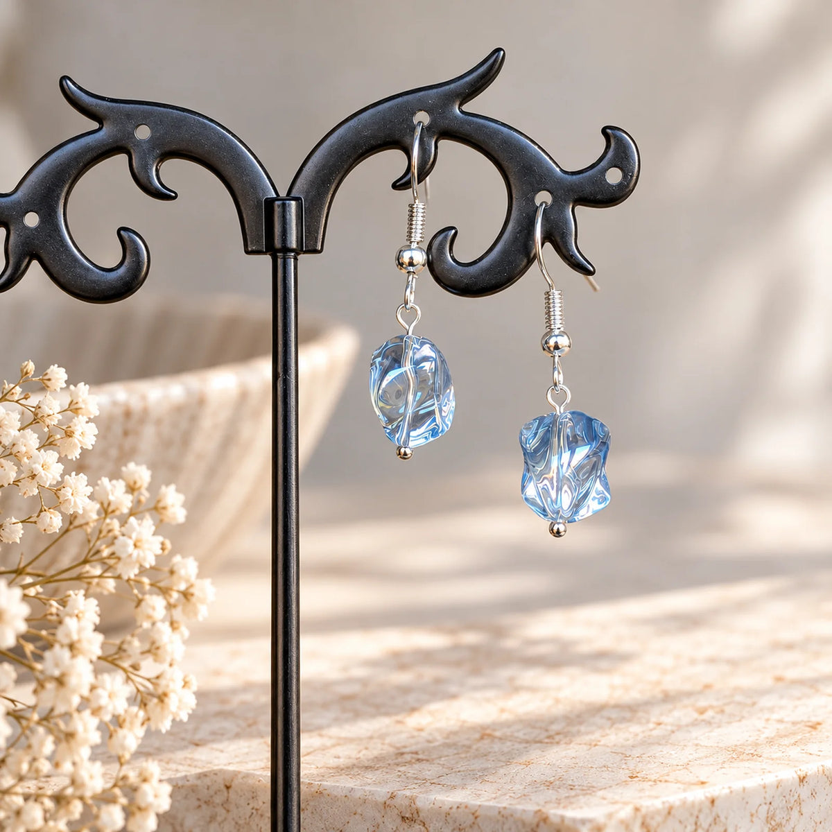 The Ice Drop | Transparent Blue Cube Drop Earrings
