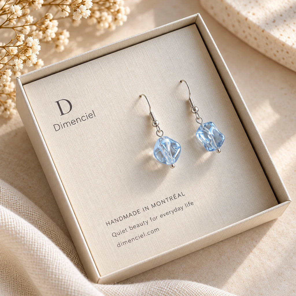 The Ice Drop | Transparent Blue Cube Drop Earrings