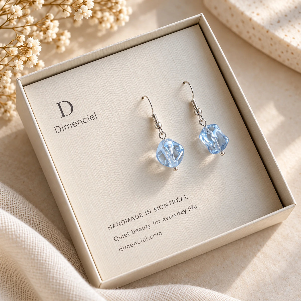 The Ice Drop | Transparent Blue Cube Drop Earrings