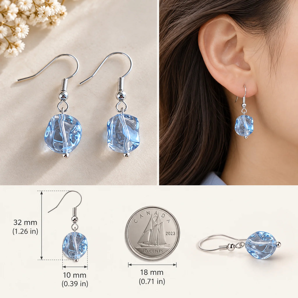 The Ice Drop | Transparent Blue Cube Drop Earrings