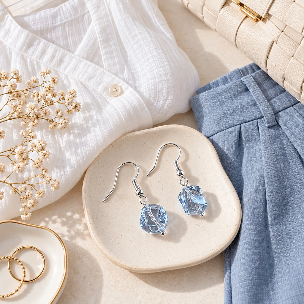 The Ice Drop | Transparent Blue Cube Drop Earrings