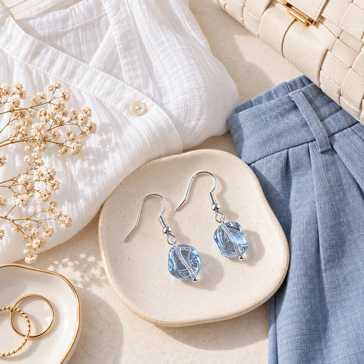 The Ice Drop | Transparent Blue Cube Drop Earrings