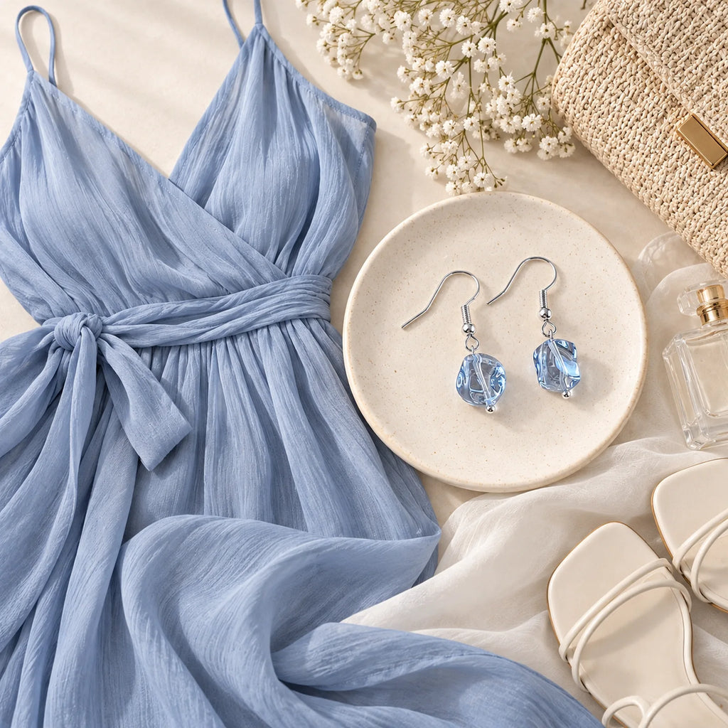 The Ice Drop | Transparent Blue Cube Drop Earrings
