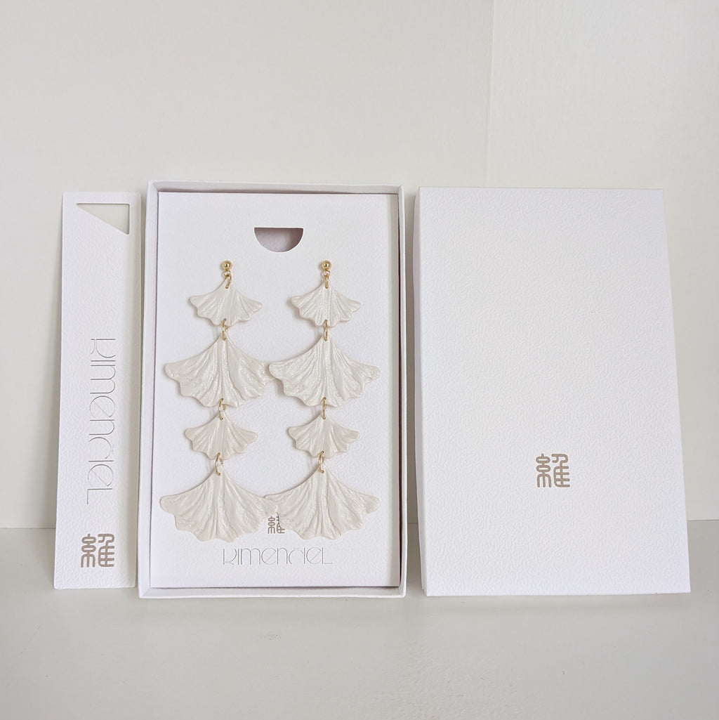 Pearl White Dangle Ginkgo Earrings