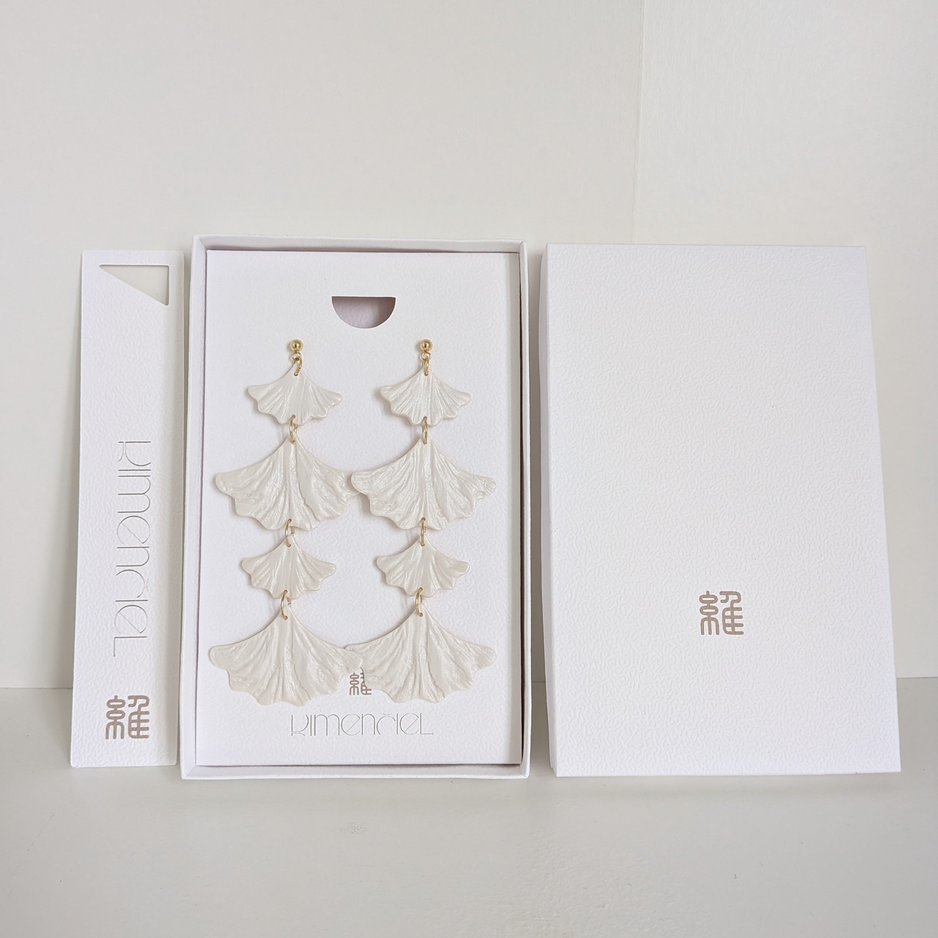 Pearl White Dangle Ginkgo Earrings