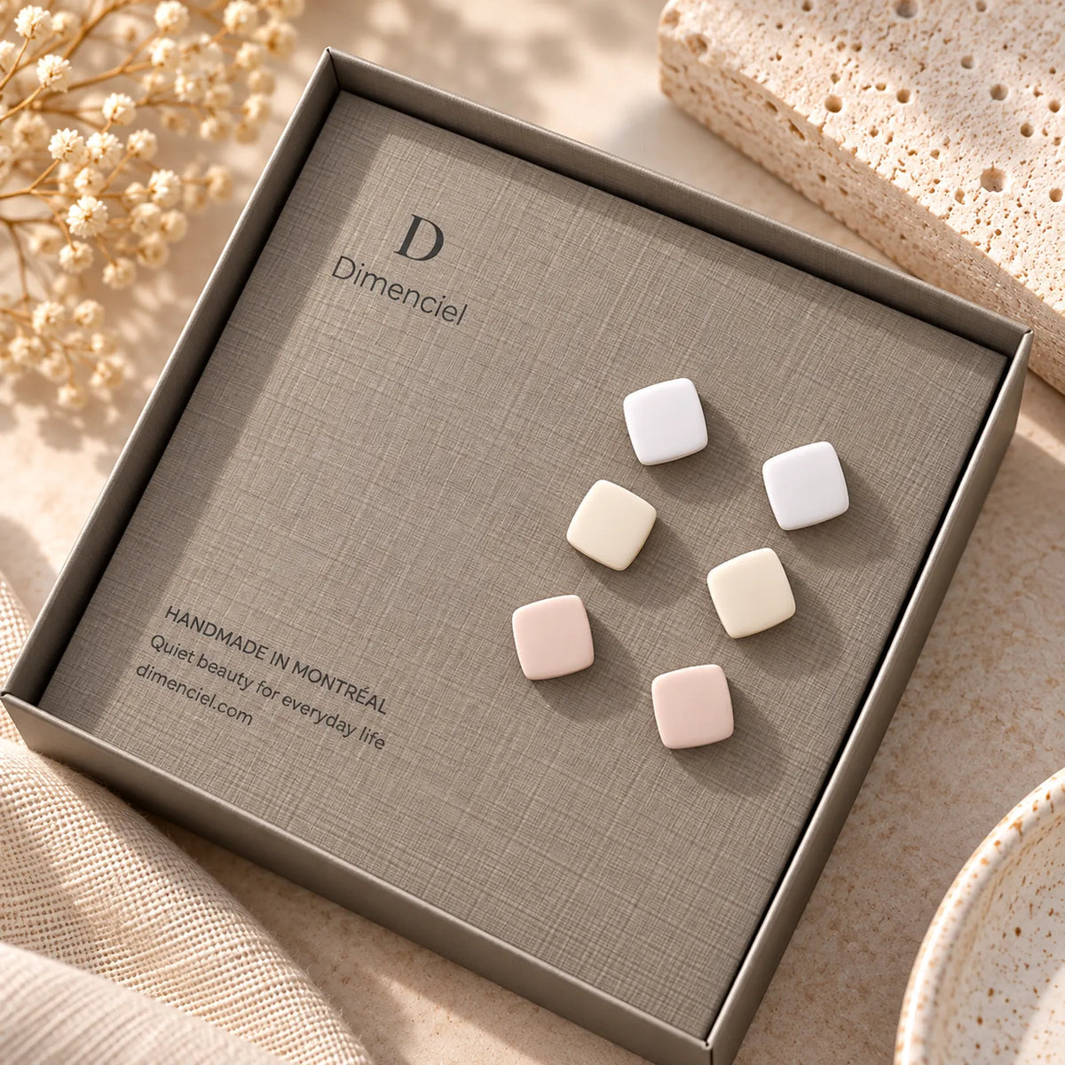 The Organic Cube Trio | Minimalist Square Ear Studs