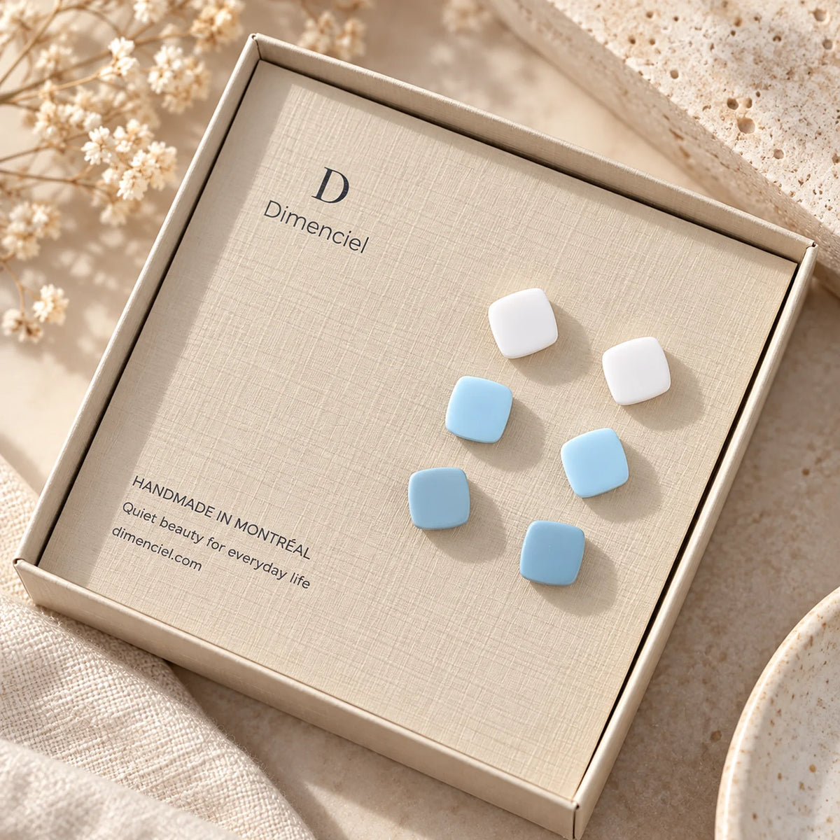 The Organic Cube Trio | Minimalist Square Ear Studs