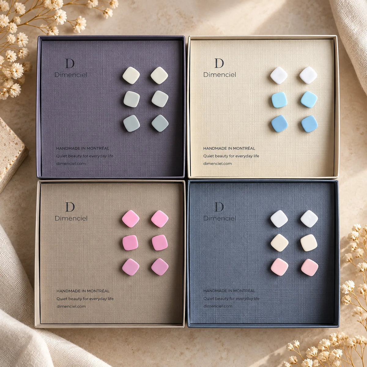 The Organic Cube Trio | Minimalist Square Ear Studs