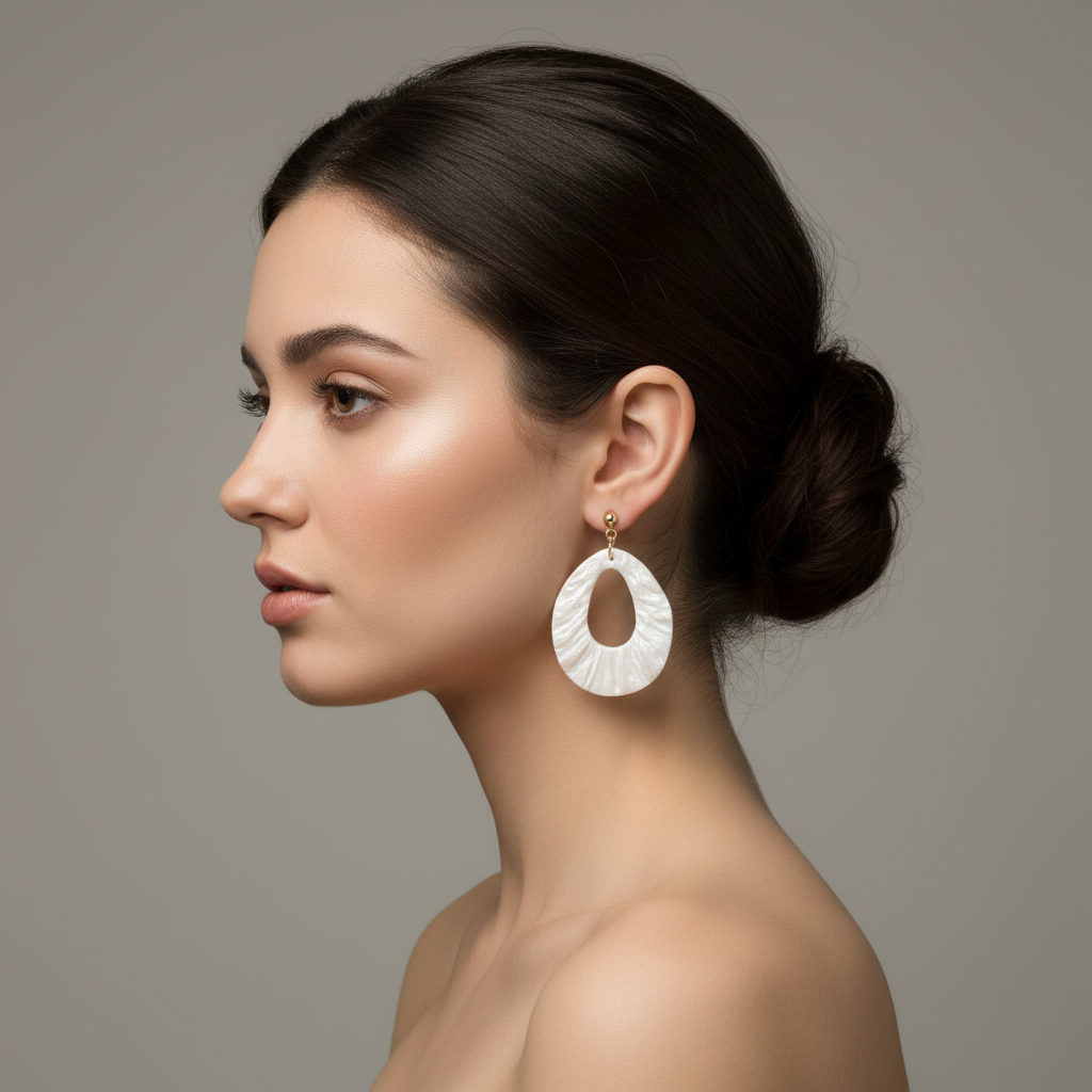 Bold Statement Earrings Pearl White Lightweight Circle