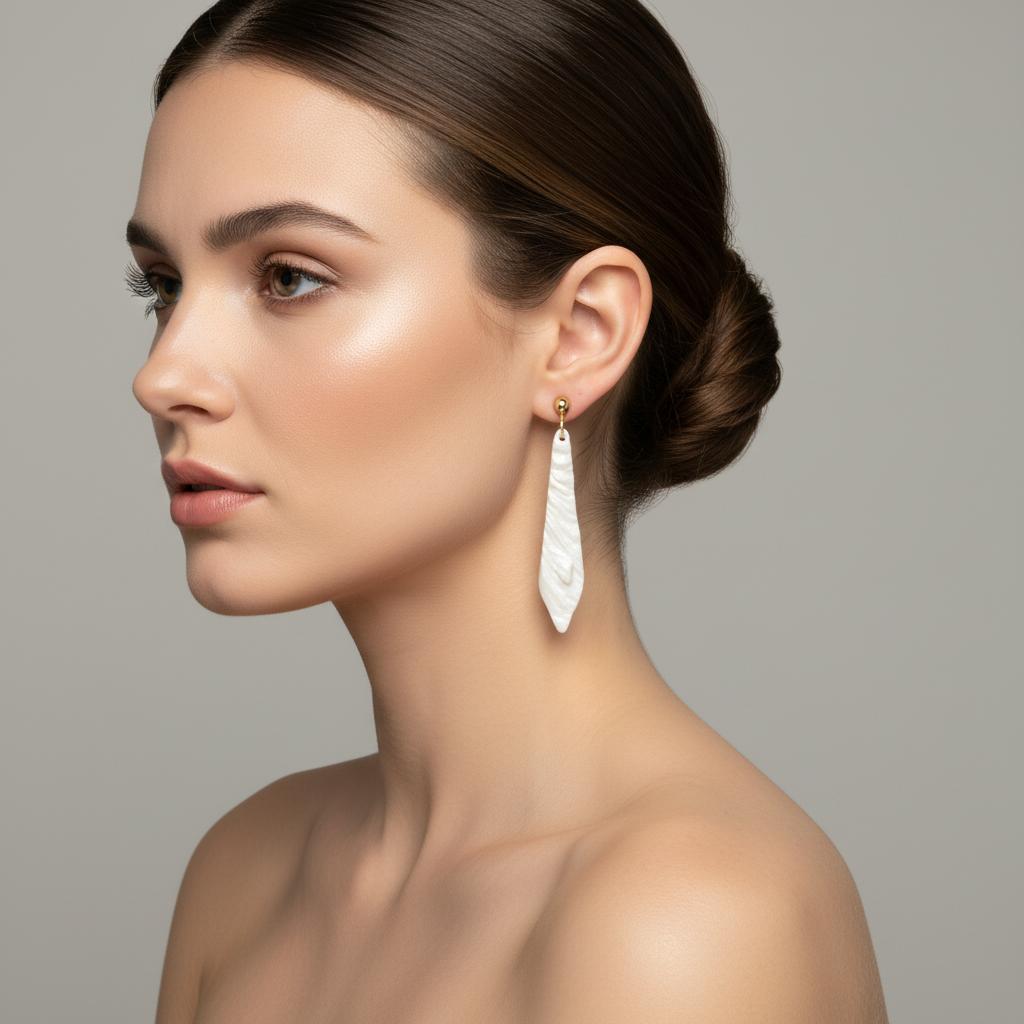 Bold Statement Earrings Pearl White Lightweight Lozenge