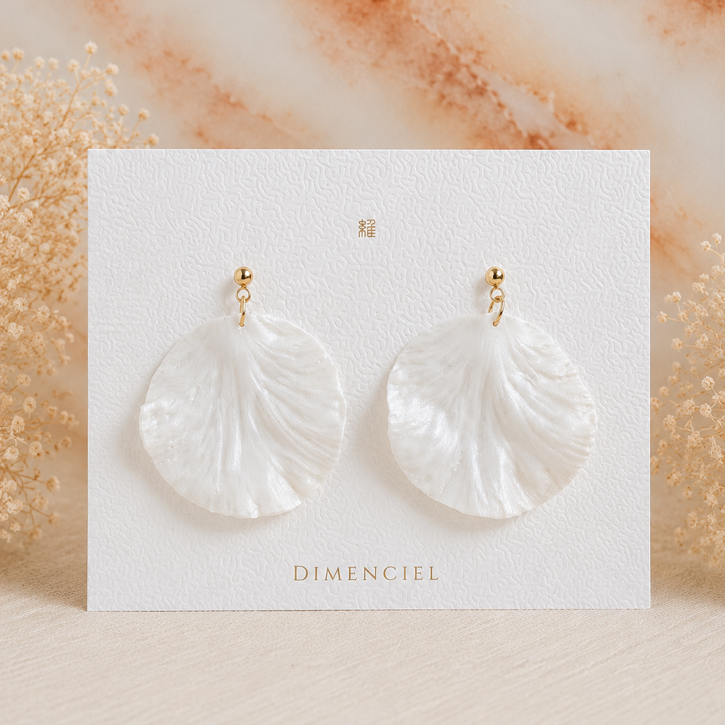 Pearl White Round Petal Earrings