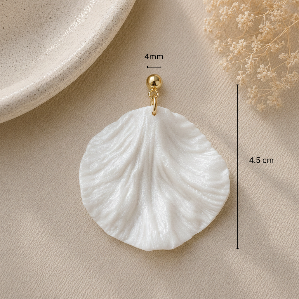 Pearl White Round Petal Earrings