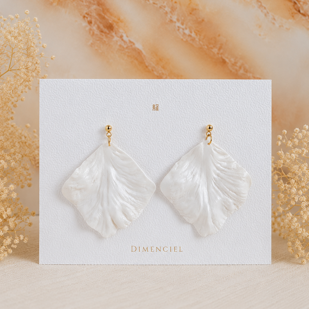 Pearl White Large Square Petal Earrings