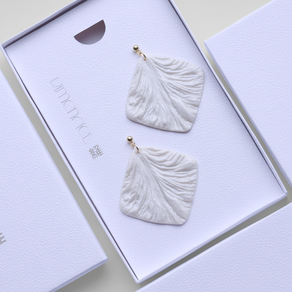 Bold Statement Earrings Pearl White Lightweight Square