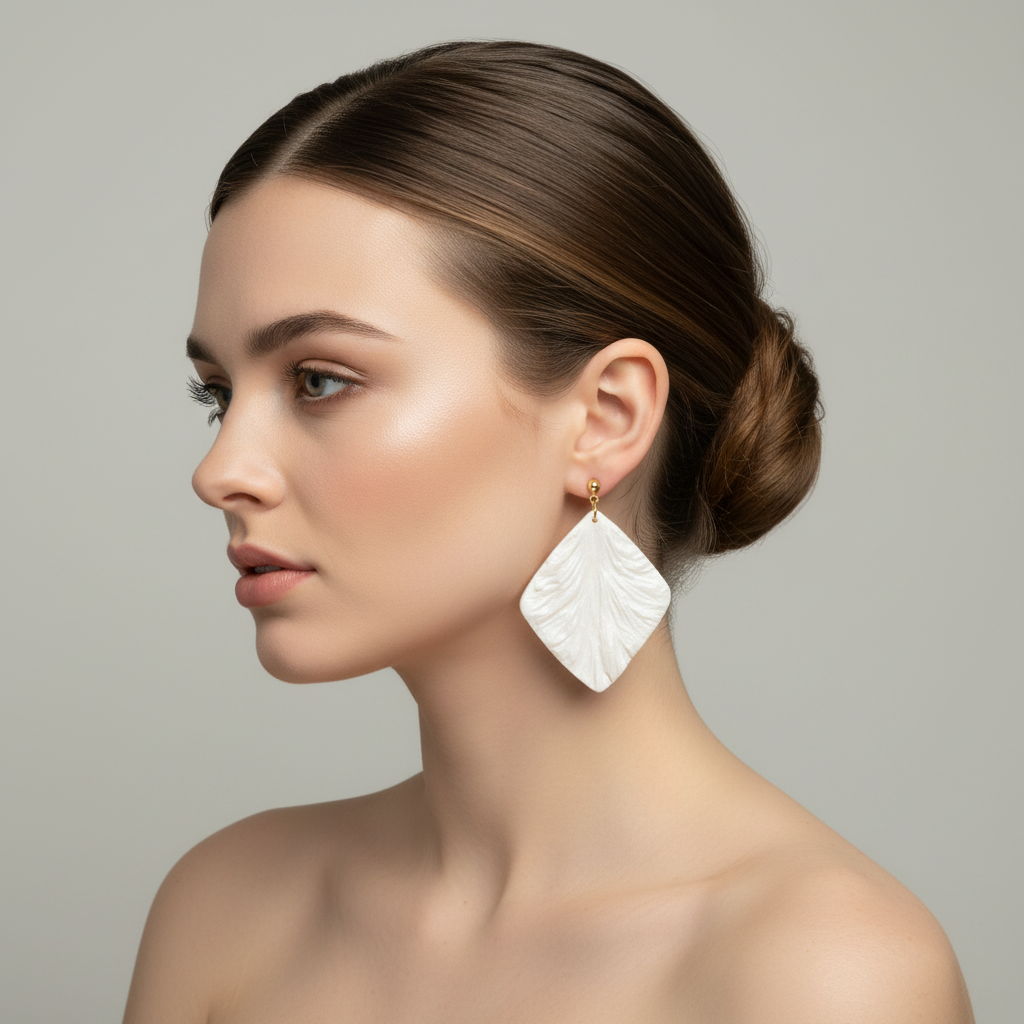 Bold Statement Earrings Pearl White Lightweight Square