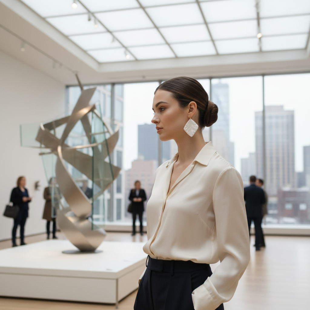 Bold statement earrings pearl white lightweight square