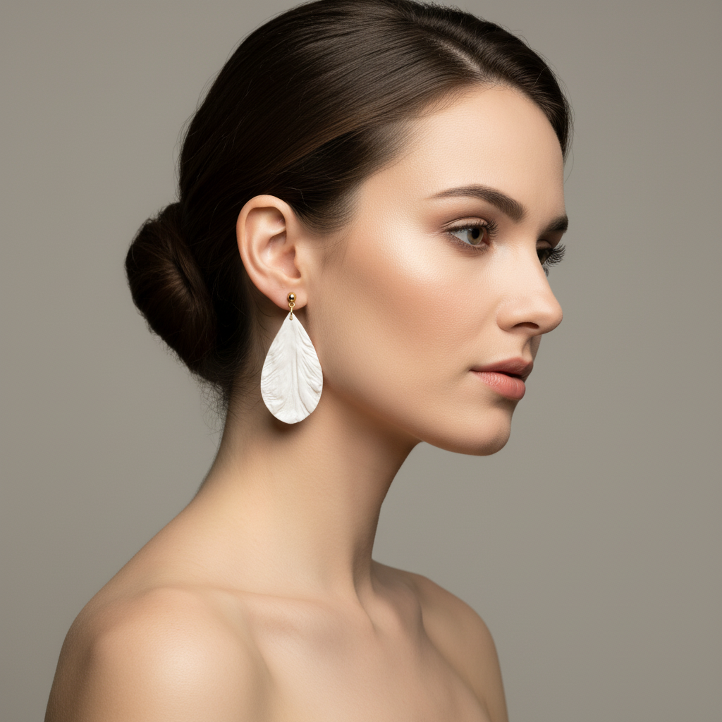 Bold Statement Earrings Pearl White Lightweight Teardrop
