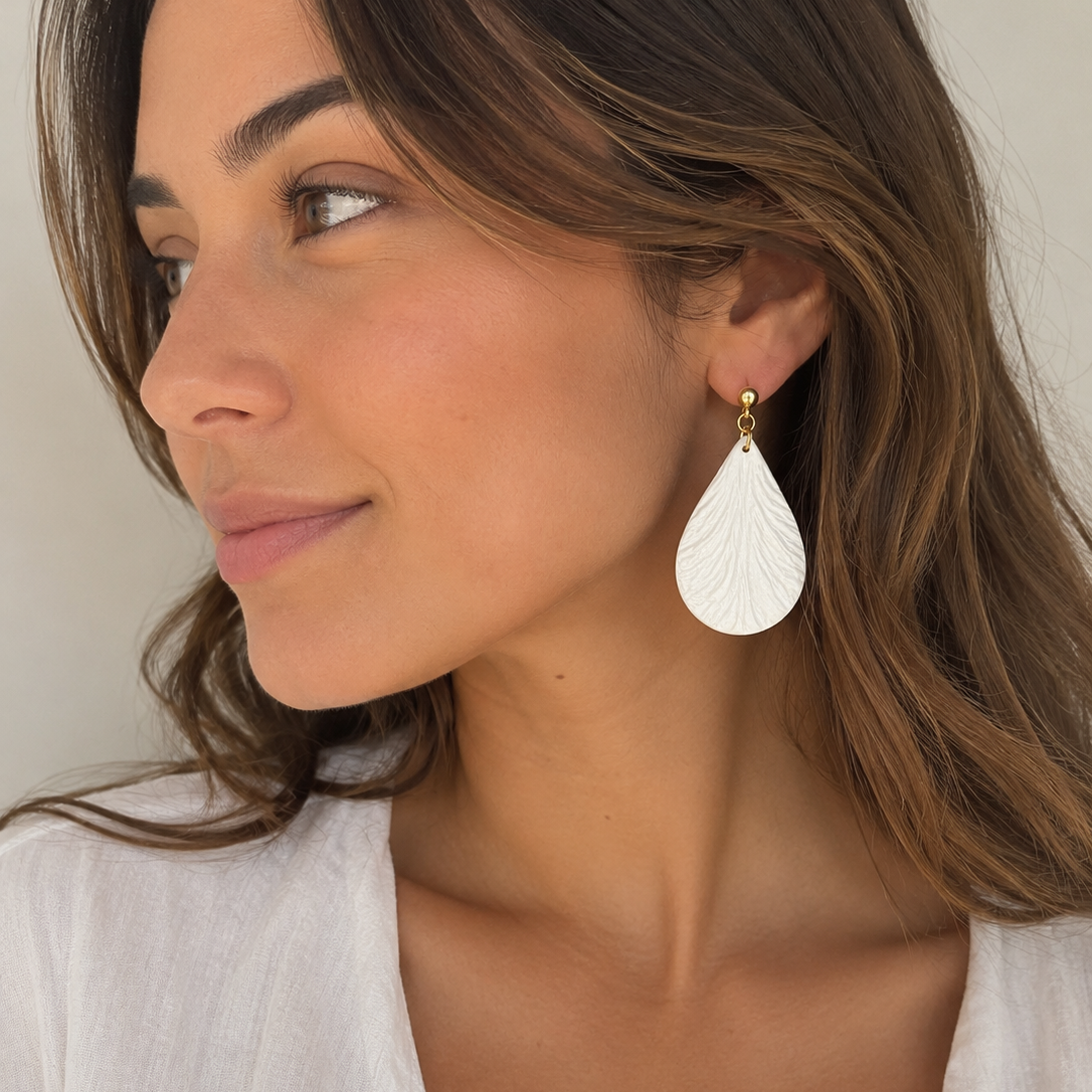 Pearl White Big Teardrop Earrings