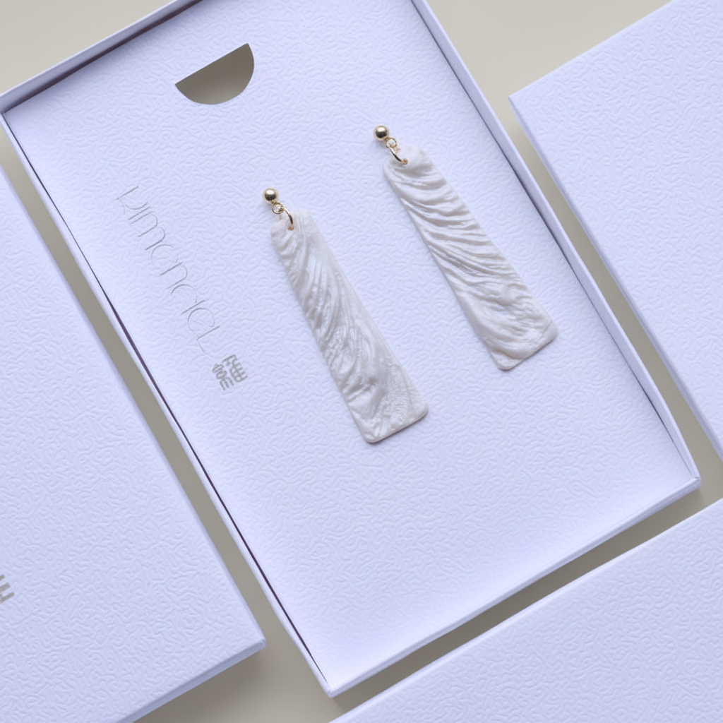 Bold Statement Earrings Pearl White Lightweight Trapezoid