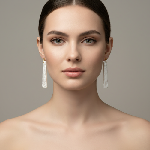 Bold Statement Earrings Pearl White Lightweight Trapezoid