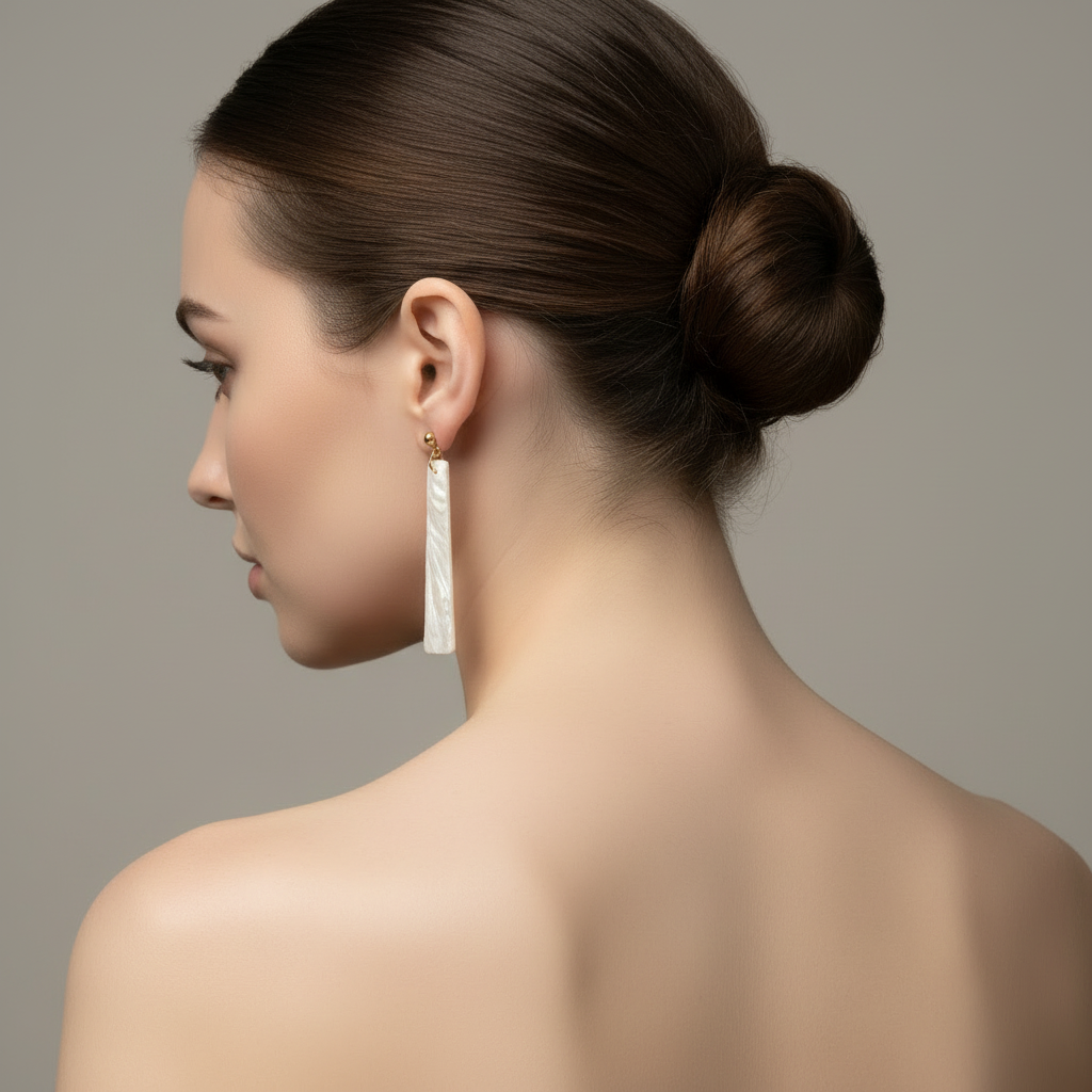 Bold Statement Earrings Pearl White Lightweight Trapezoid