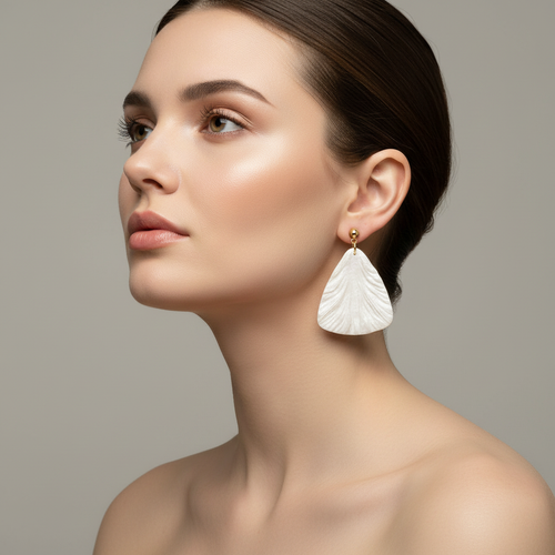 Bold Statement Earrings Pearl White Lightweight Triangle