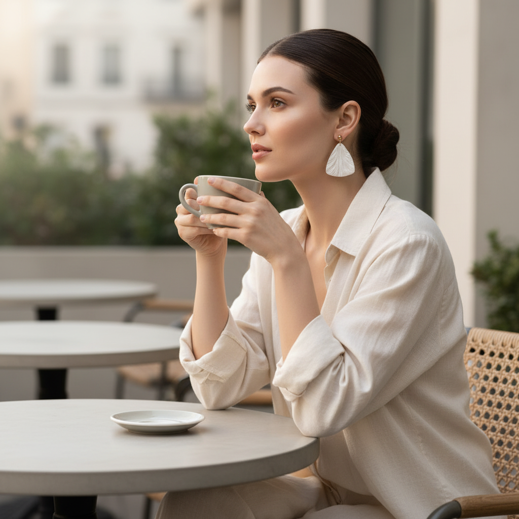 Bold statement earrings pearl white lightweight triangle