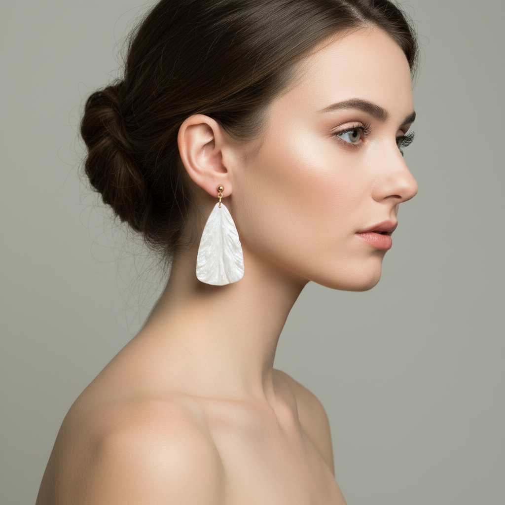 Bold Statement Earrings Pearl White Lightweight Triangle