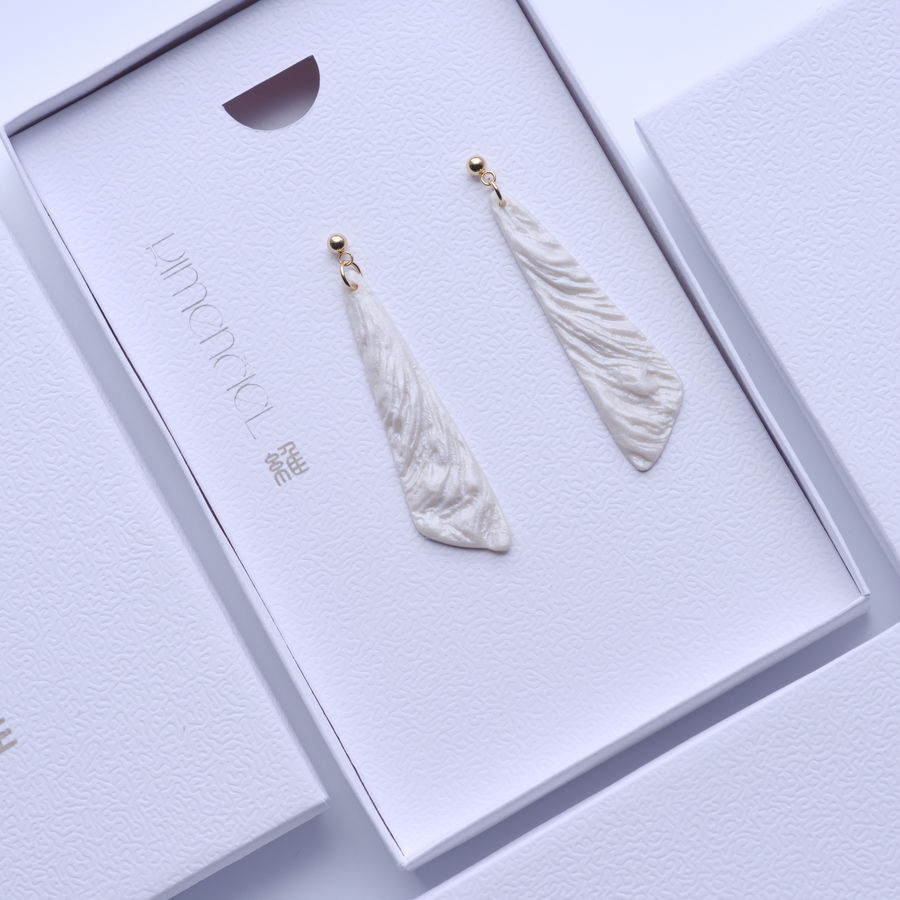 Pearl White Long Pyramid Earrings