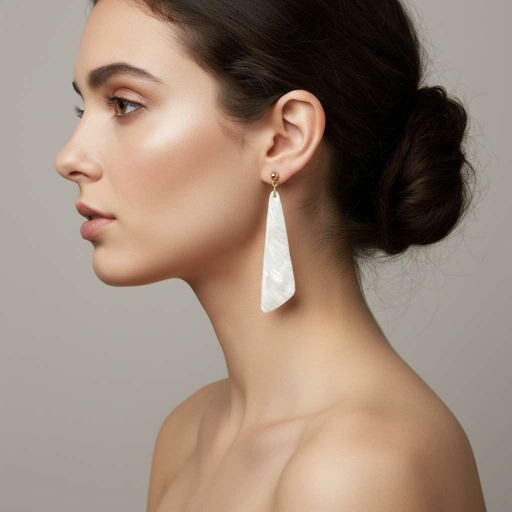 Bold Statement Earrings Pearl White Lightweight Triangle