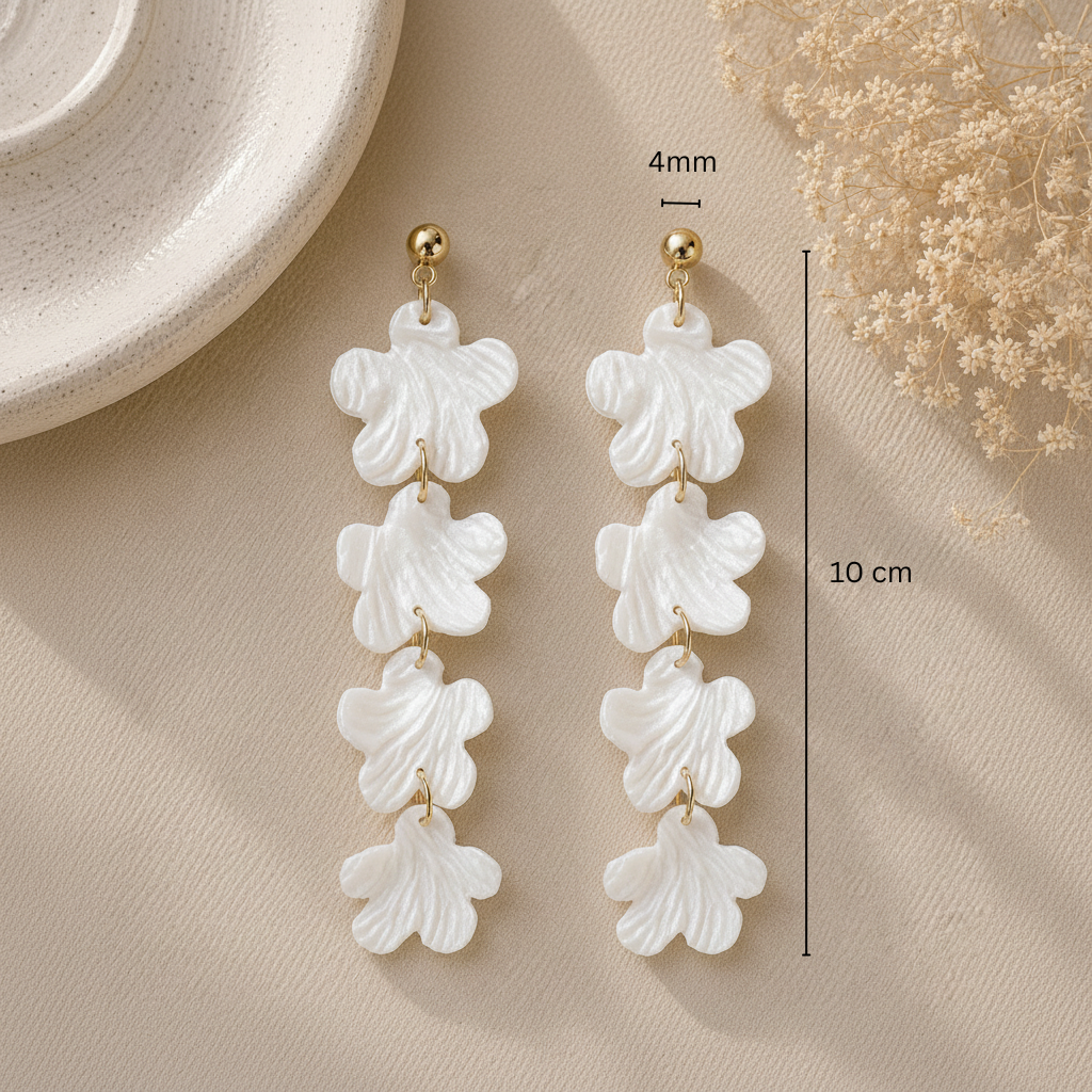 Pearl White Flower Drop Earrings