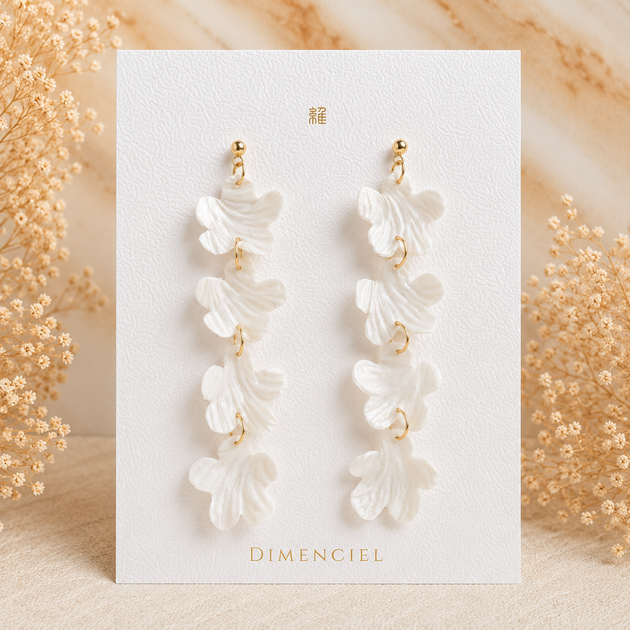 Pearl White Flower Drop Earrings