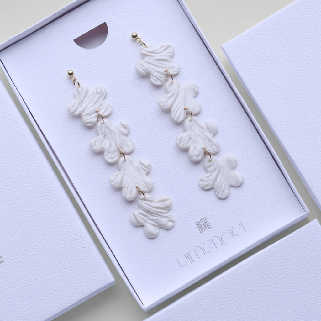 Drop Dangle Earrings Pearl White Lightweight Flower