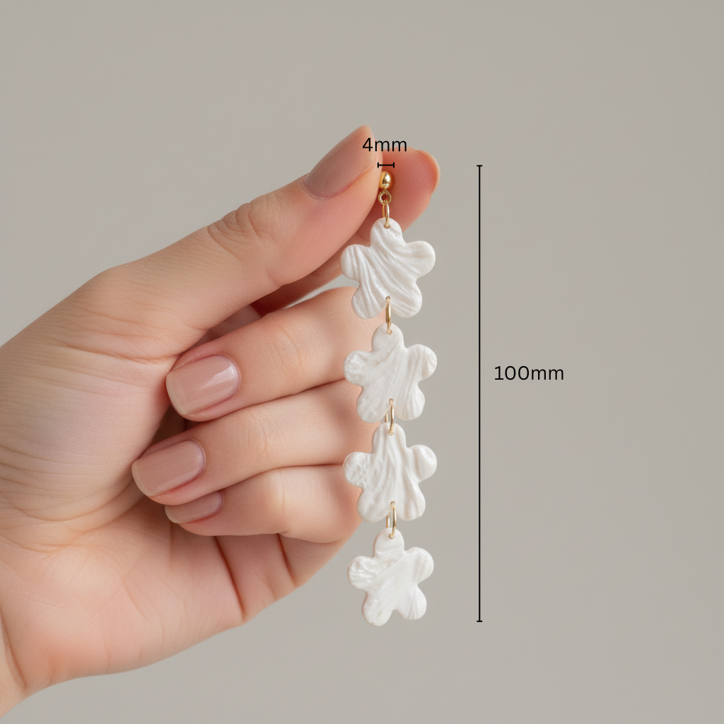 Drop Dangle Earrings Pearl White Lightweight Flower