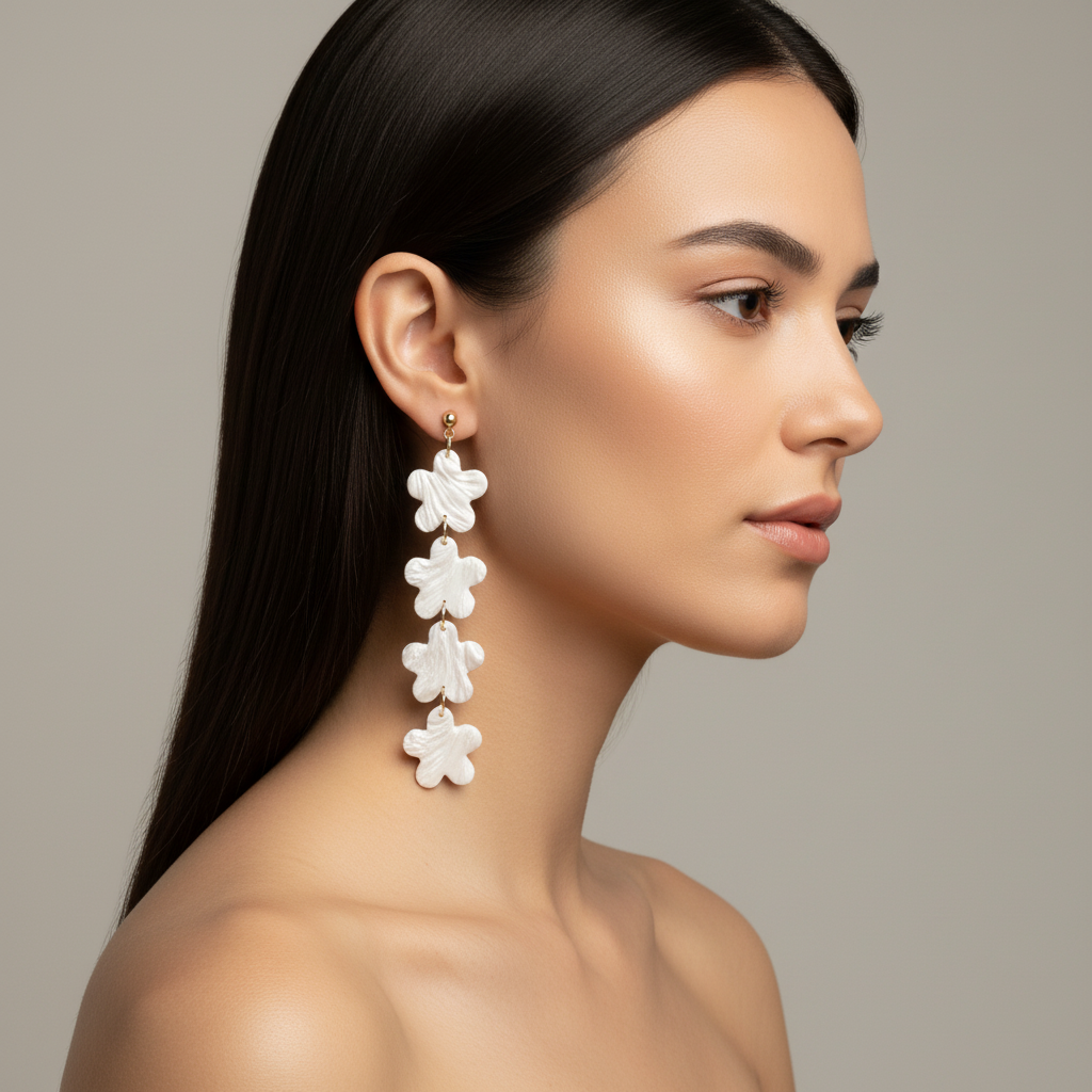 Drop Dangle Earrings Pearl White Lightweight Flower