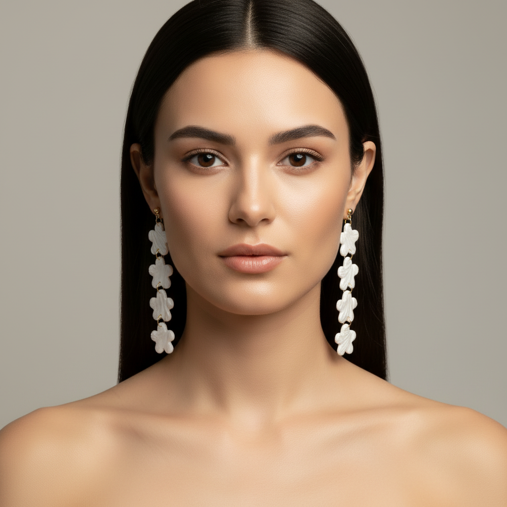 Drop Dangle Earrings Pearl White Lightweight Flower