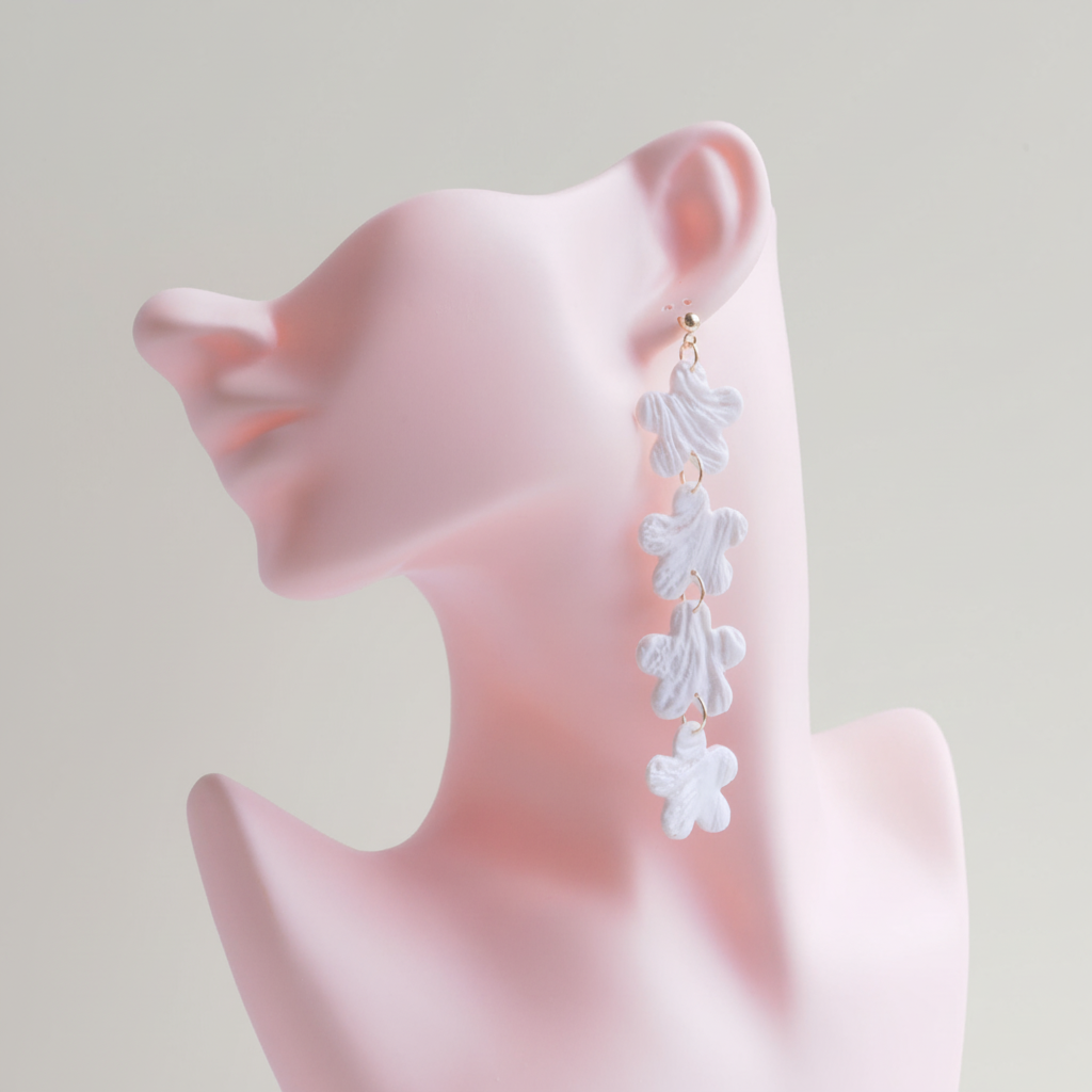Drop Dangle Earrings Pearl White Lightweight Flower
