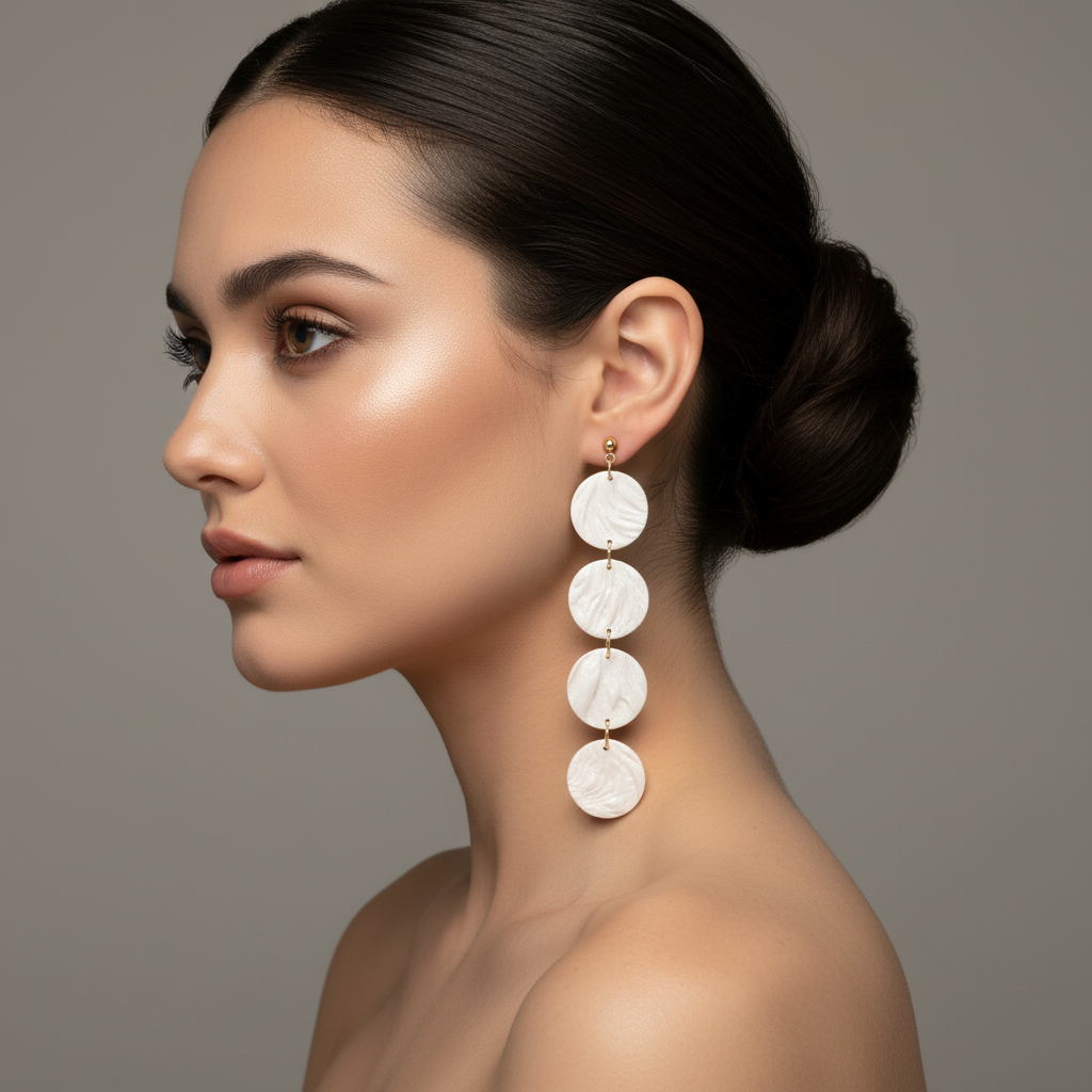 Drop Dangle Earrings Pearl White Lightweight Round