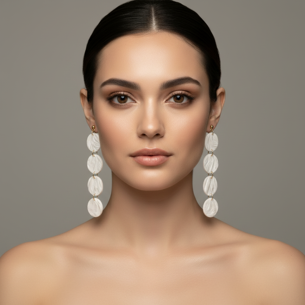 Drop Dangle Earrings Pearl White Lightweight Round