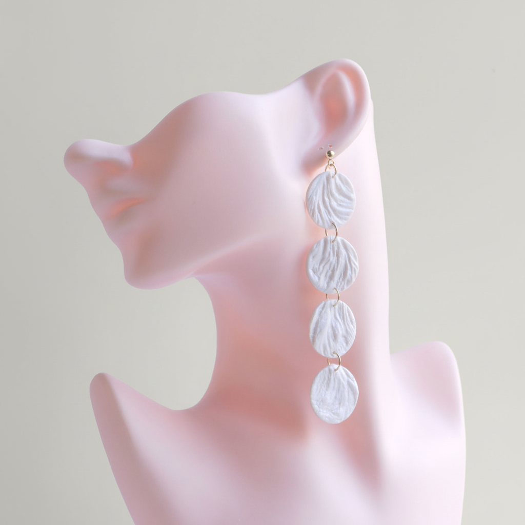 Drop Dangle Earrings Pearl White Lightweight Round